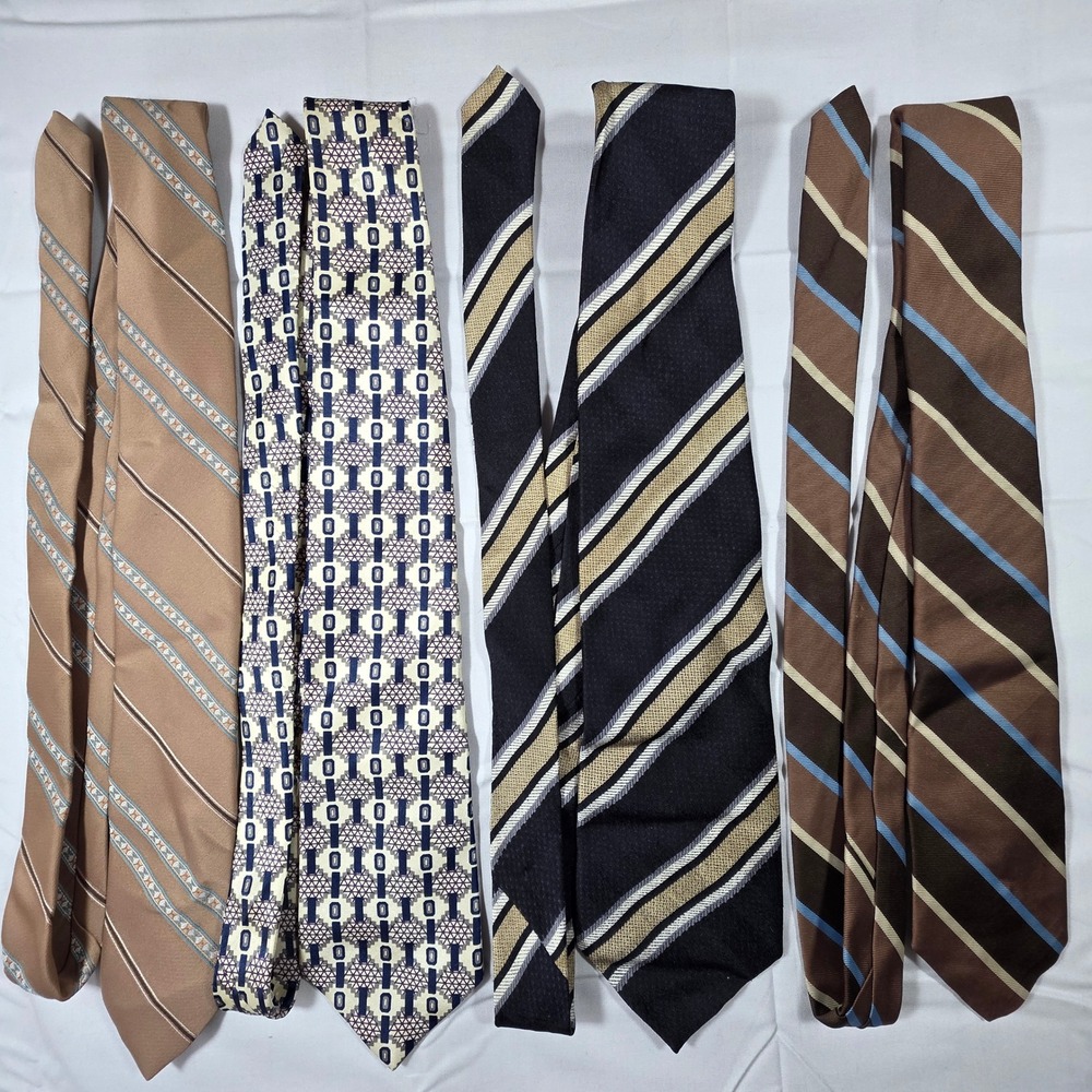 Ketch Mens Necktie Lot 4 Silk Geometric Striped Brown Blue Black Tan